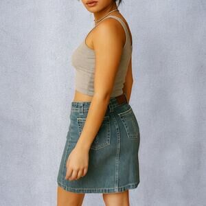 Calvin Klein Y2K Zip-Up Jeweled Pocket Denim Mini Skirt Size 8